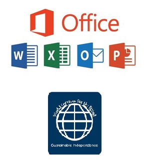microsft office logos along with a logo for world services for the blind